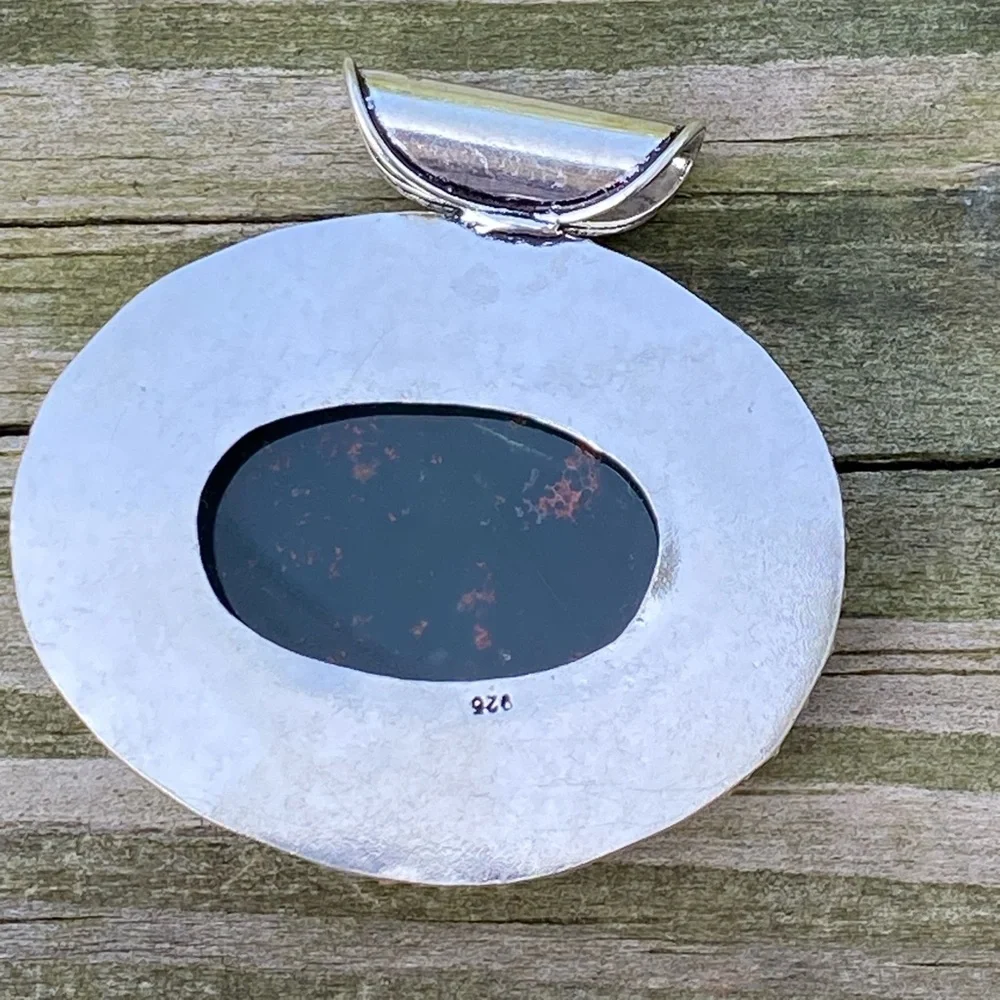 💕Large Oval genuine Bloodstone slider pendant .925 Sterling Silver - Picture 4 of 9